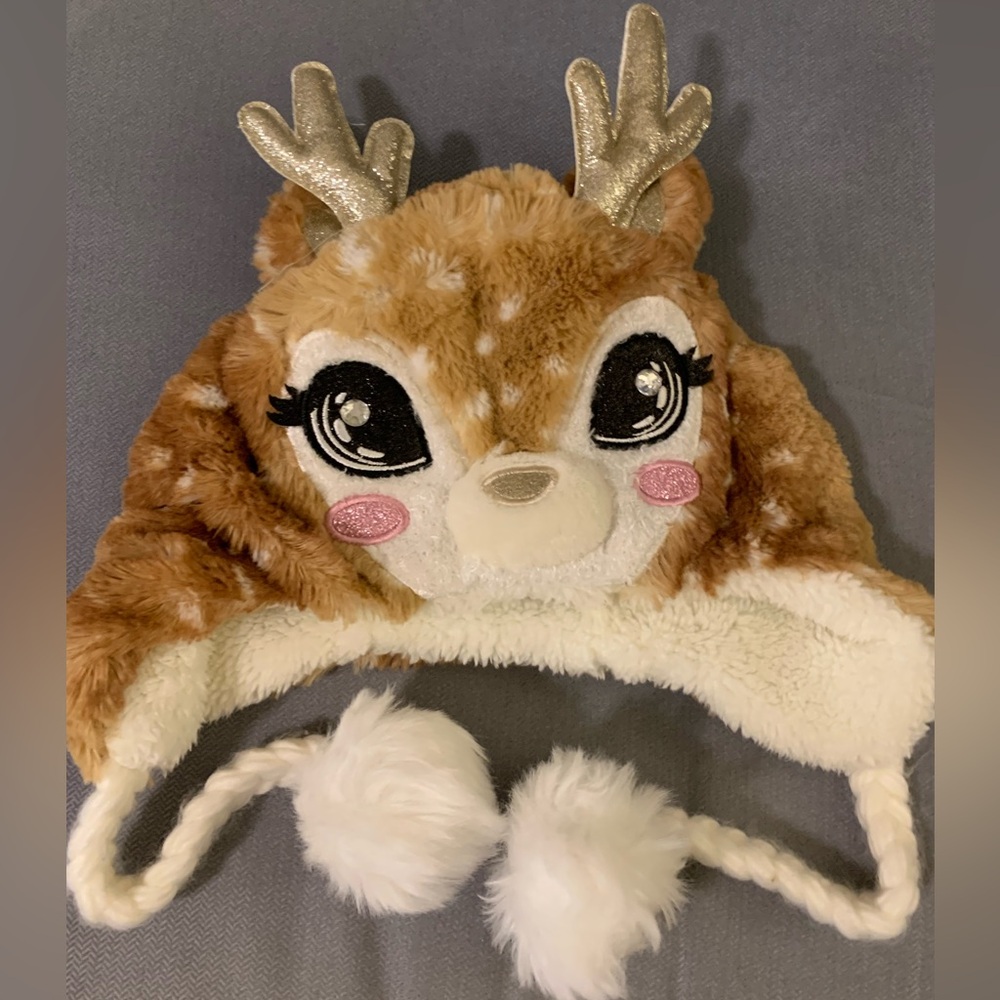 JUSTICE Kids Faux Reindeer Hat with Pompons